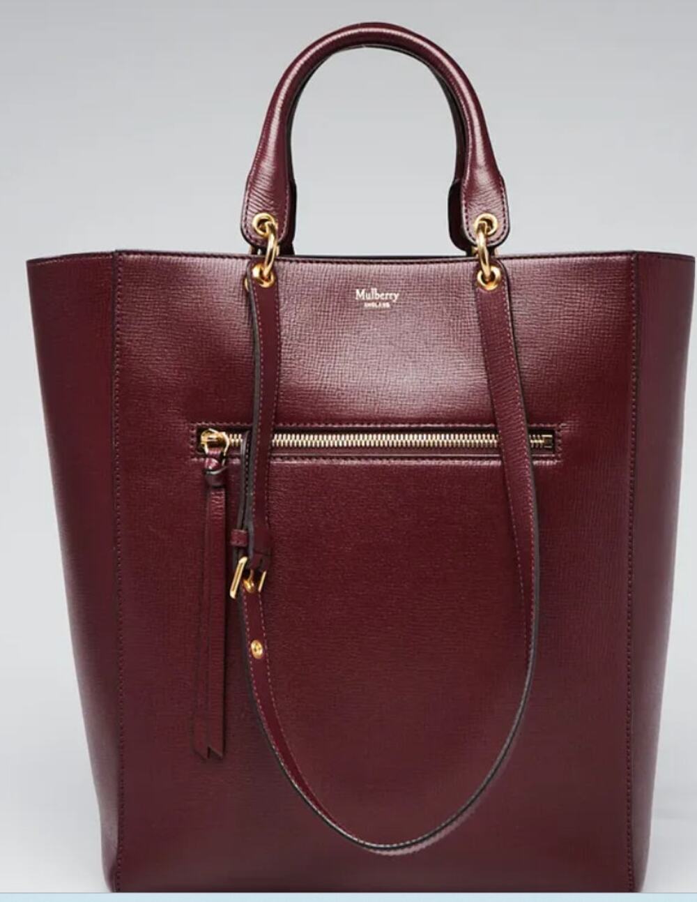 Mulberry Maple Goatskin Leather Tote Burgundy Purple Removable Pouch
